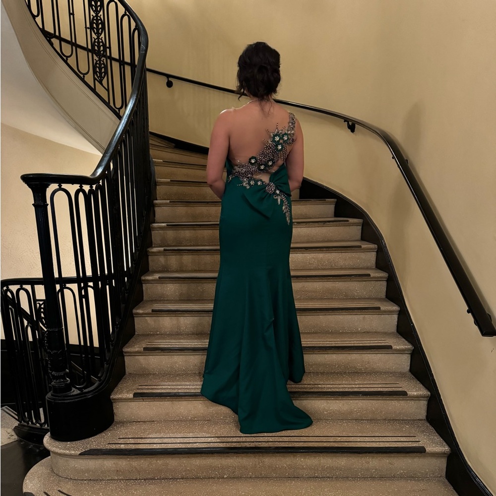 Tarik ediz 92092 emerald green floral mesh dress